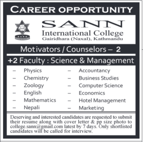 sann college international merojob faculty lecturer management science few subjects