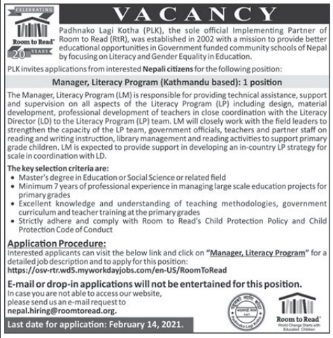 Manager, Literacy Program