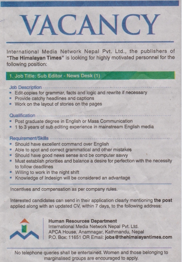 Sub Editor-News Desk