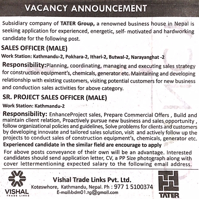 Sr. Project Sales Officer (Male)