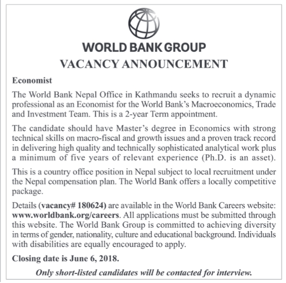 Economist job vacancy in nepal world bank group june 2018 merojob