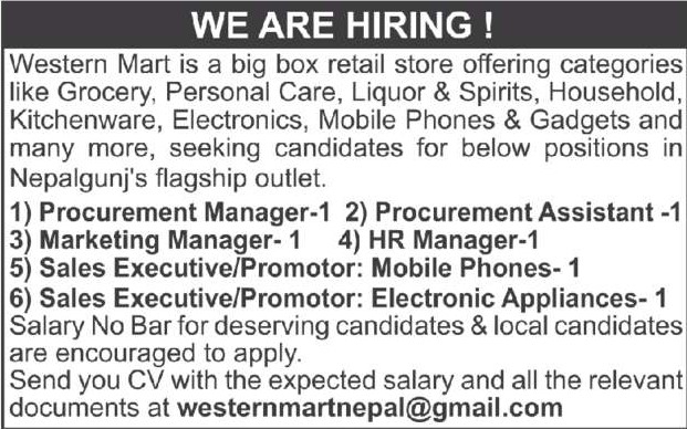 Procurement Assistant Job Vacancy In Nepal - Western Mart - Oct. 2021 ...