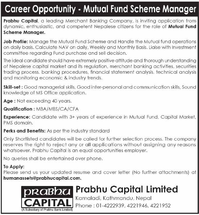 Mutual Fund Scheme Manager Job Vacancy in Nepal - Prabhu ...