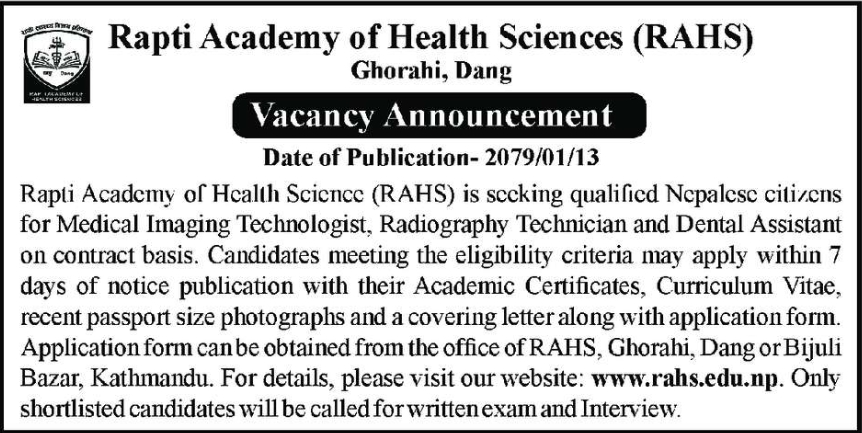 Medical Imaging Technologist, Radiography Technician and Dental Assistant