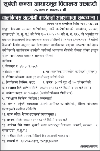 बालविकास सहयोगी कार्यकर्ता