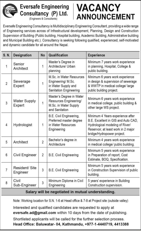 civil-engineer-job-vacancy-in-nepal-eversafe-engineering-consultancy