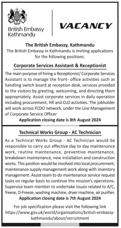 Corporate Services Assistant & Receptionist