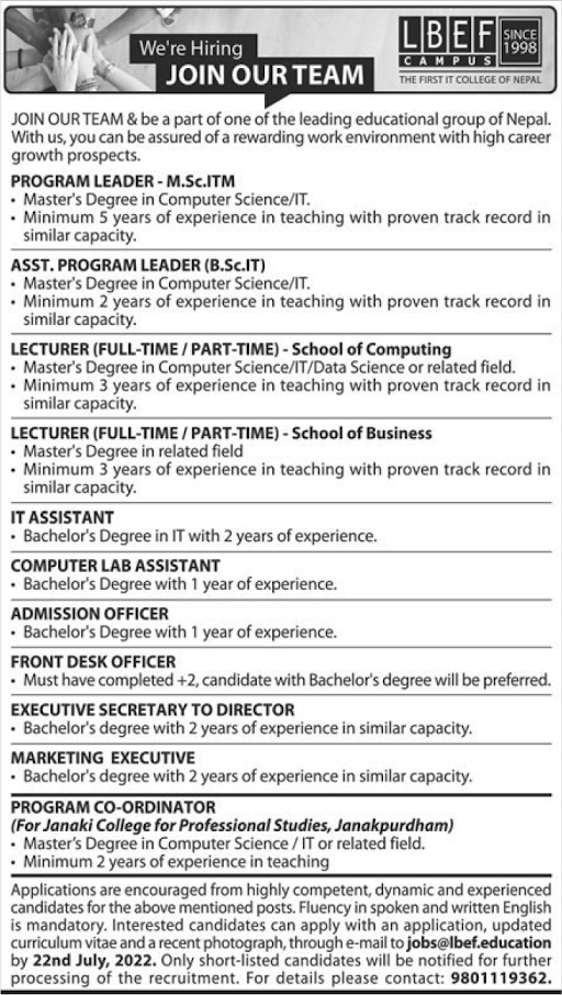 Computer Lab Assistant Job Vacancy in Nepal Lord Buddha Education