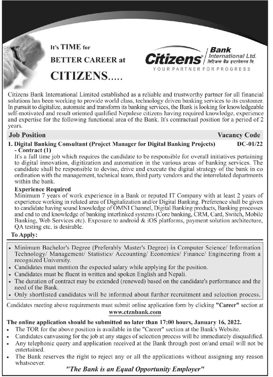 Digital Banking Consultant (Project Manager for Digital Banking Projects)