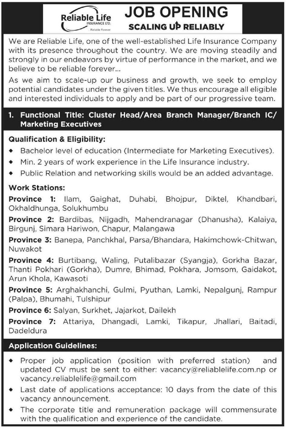 Functional Title: Cluster Head/Area Branch Manager/Branch IC/ Marketing Executives