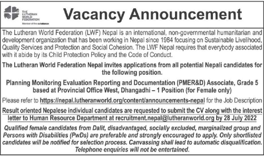 Planning Monitoring Evaluation Reporting and Documentation (PMER&D) Associate(for Female only)
