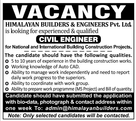 Civil Engineer Job Vacancy in Nepal - Himalayan Builders & Engineering