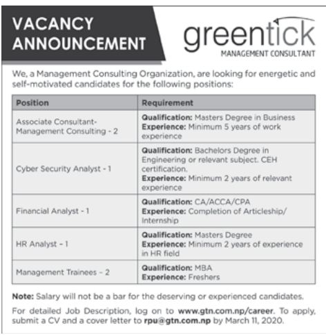 Associate Consultant Management Consulting Job Vacancy In Nepal Greentick Management Consultant March 2020 Merojob