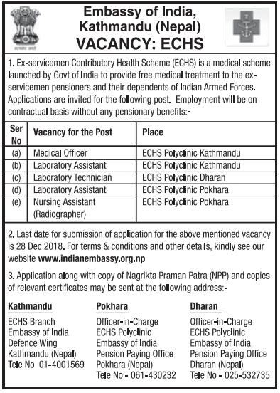 Laboratory Assistant Job Vacancy In Nepal Embassy Of India Dec 2018 Merojob