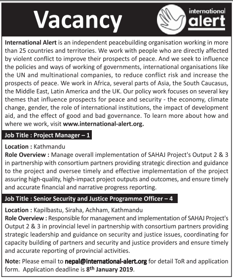 program manager job vacancy in nepal international alert jan program manager job description