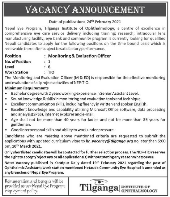 Monitoring & Evaluation Officer