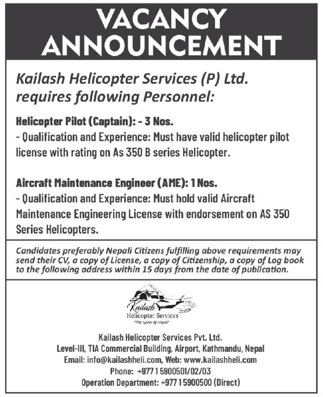 Aircraft maintenance engineering jobs in nepal