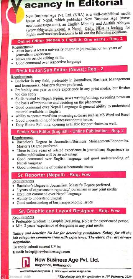 Sr. Reporter (Nepali)