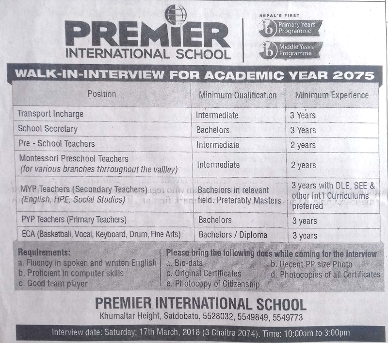 transport-incharge-job-vacancy-in-nepal-premier-international-school