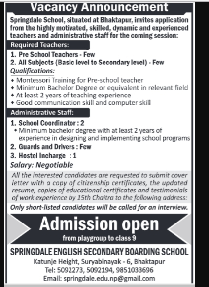 All Subjects (Basic Level to Secondary level) - Few Job Vacancy in ...